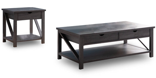 Jake 47.25" Rustic 2-Pack Coffee + End Table with Storage and Shelf - Distressed Grey |2 tables à café rustiques Jake de 47,25 po avec rangement et tablette - gris vieilli