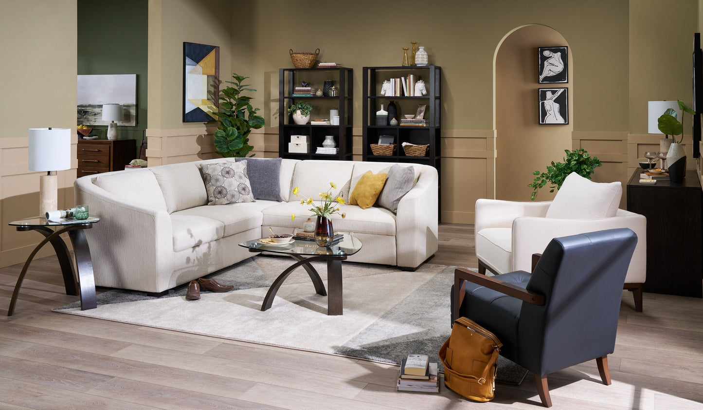 Jorja 34.75" Modern Glass Top Coffee Table - Brown with Bentwoood Legs|Table à café moderne Jorja de 34,75 po avec dessus en verre - brune avec pattes en bois cintré