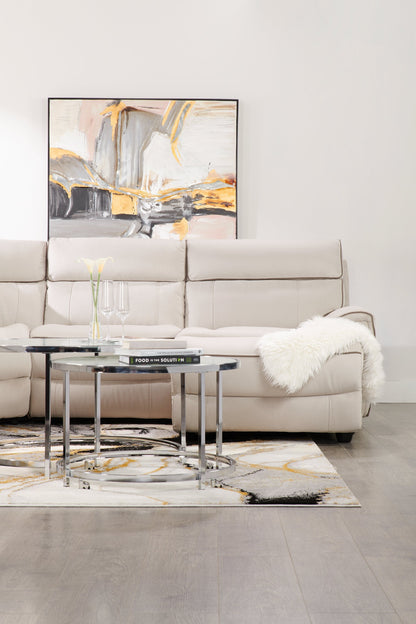 Josie 36" Glam Round Glass Top Nesting Coffee Tables - Grey Marble Look with Metal Legs|Tables à café gigognes rondes somptueuses Josie de 36 po avec dessus en verre - imitation de marbre gris avec pattes en métal
