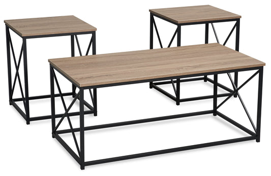 Kasey 42.25" Modern 3-Pack Coffee + 2 End Tables - Dark Taupe with Black Metal Base|Ensemble 3 tables modernes Kasey de 42,25 po (table à café et 2 tables de bout) - taupe foncée avec base en métal noir