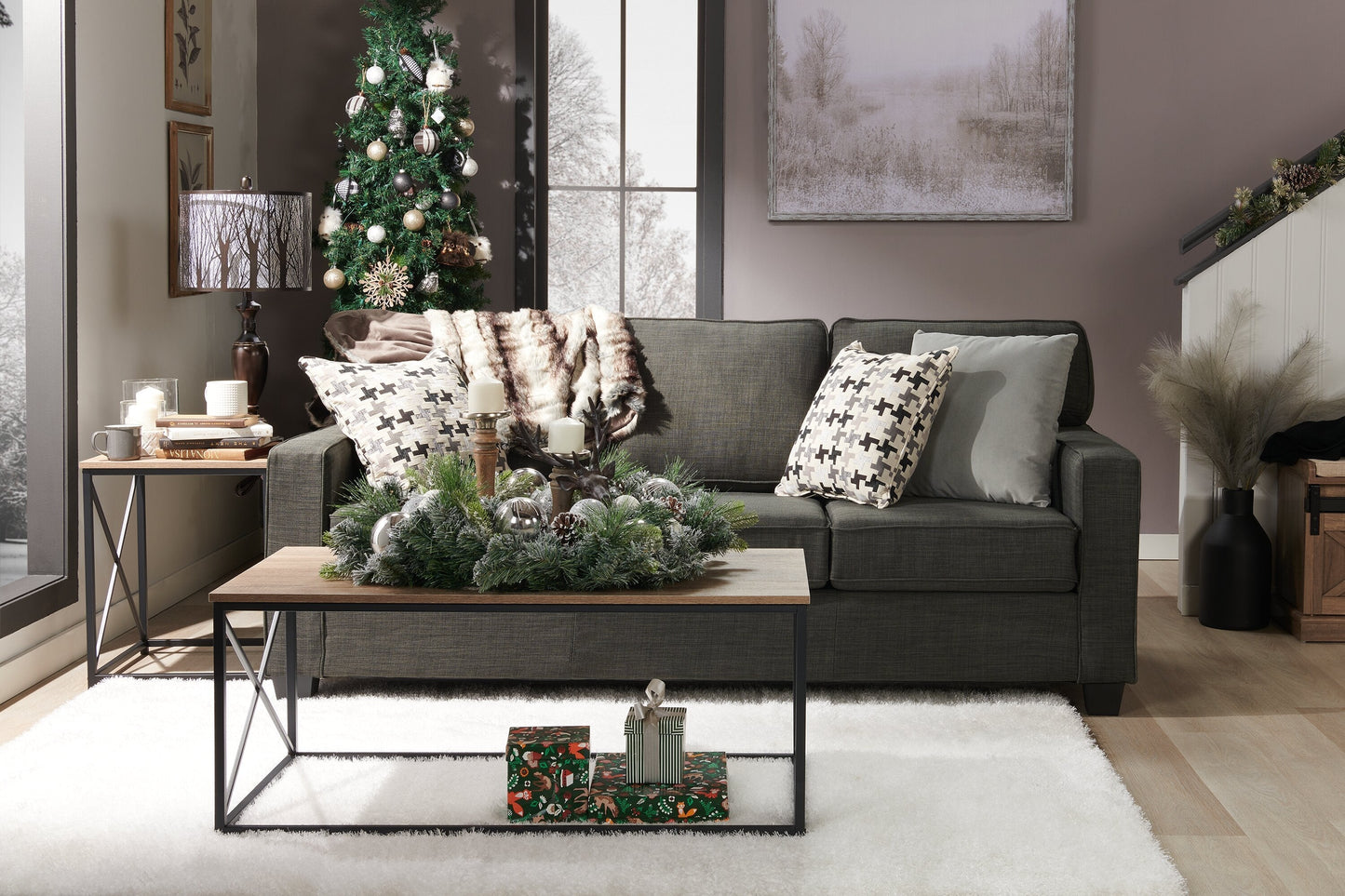 Kasey 42.25" Modern 3-Pack Coffee + 2 End Tables - Dark Taupe with Black Metal Base|Ensemble 3 tables modernes Kasey de 42,25 po (table à café et 2 tables de bout) - taupe foncée avec base en métal noir