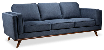 Kort & Co. Kassia 90.6" Linen-Look Fabric Sofa with Wood Base and Legs - Blue | Sofa Kassia de Kort & Co. de 90,6 po en tissu d’apparence lin avec base et pattes en bois - bleu