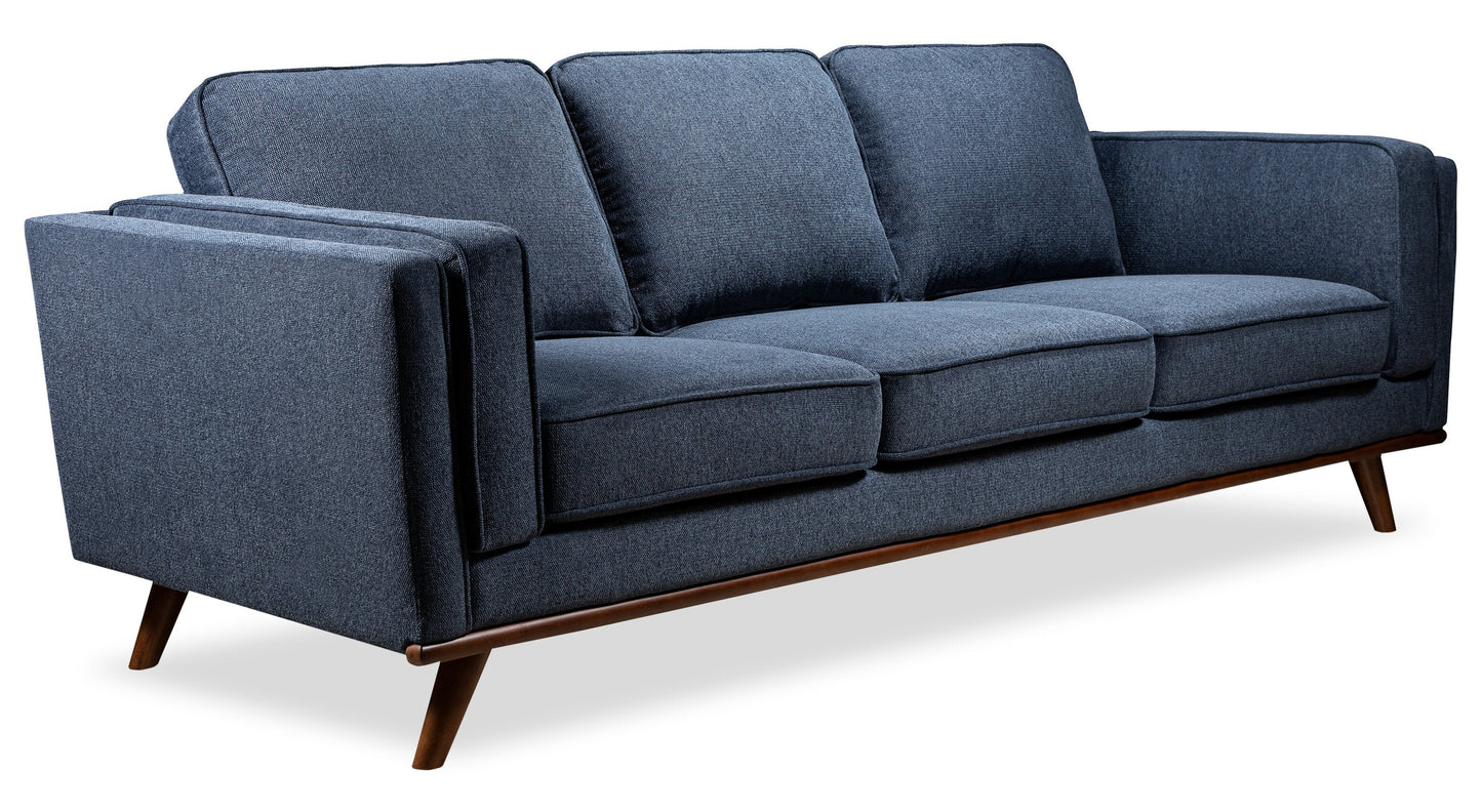 Kort & Co. Kassia 90.6" Linen-Look Fabric Sofa with Wood Base and Legs - Blue | Sofa Kassia de Kort & Co. de 90,6 po en tissu d’apparence lin avec base et pattes en bois - bleu