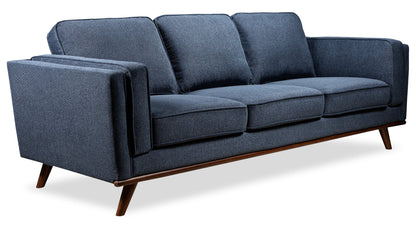 Kort & Co. Kassia 90.6" Linen-Look Fabric Sofa with Wood Base and Legs - Blue | Sofa Kassia de Kort & Co. de 90,6 po en tissu d’apparence lin avec base et pattes en bois - bleu