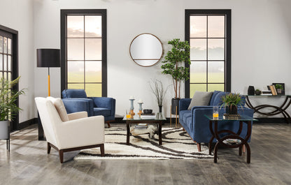 Kort & Co. Kassia 90.6" Linen-Look Fabric Sofa with Wood Base and Legs - Blue | Sofa Kassia de Kort & Co. de 90,6 po en tissu d’apparence lin avec base et pattes en bois - bleu