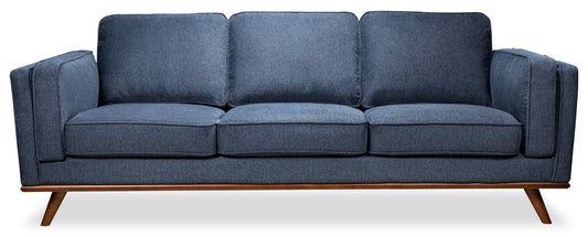 Kort & Co. Kassia 90.6" Linen-Look Fabric Sofa with Wood Base and Legs - Blue | Sofa Kassia de Kort & Co. de 90,6 po en tissu d’apparence lin avec base et pattes en bois - bleu