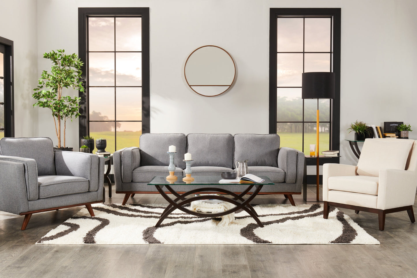 Kort & Co. Kassia 90.6" Linen-Look Fabric Sofa with Wood Base and Legs - Grey | Sofa Kassia de Kort & Co. de 90,6 po en tissu d’apparence lin avec base et pattes en bois - gris