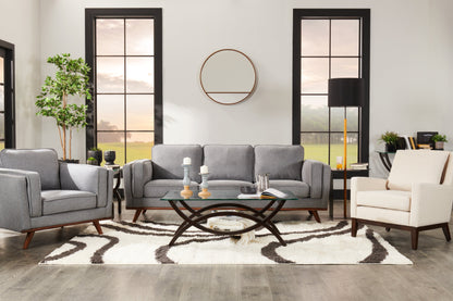 Kort & Co. Kassia 90.6" Linen-Look Fabric Sofa with Wood Base and Legs - Grey | Sofa Kassia de Kort & Co. de 90,6 po en tissu d’apparence lin avec base et pattes en bois - gris