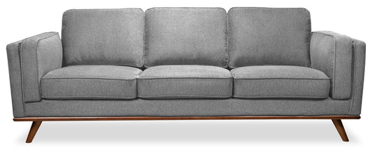 Kort & Co. Kassia 90.6" Linen-Look Fabric Sofa with Wood Base and Legs - Grey | Sofa Kassia de Kort & Co. de 90,6 po en tissu d’apparence lin avec base et pattes en bois - gris