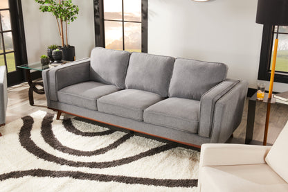 Kort & Co. Kassia 90.6" Linen-Look Fabric Sofa with Wood Base and Legs - Grey | Sofa Kassia de Kort & Co. de 90,6 po en tissu d’apparence lin avec base et pattes en bois - gris