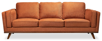 Kort & Co. Kassia 90.6" Linen-Look Fabric Sofa with Wood Base and Legs - Orange | Sofa Kassia de Kort & Co. de 90,6 po en tissu d’apparence lin avec base et pattes en bois - orange