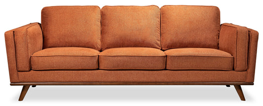 Kort & Co. Kassia 90.6" Linen-Look Fabric Sofa with Wood Base and Legs - Orange | Sofa Kassia de Kort & Co. de 90,6 po en tissu d’apparence lin avec base et pattes en bois - orange