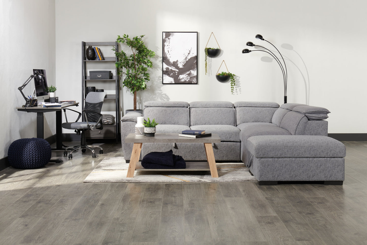 Kelly 43.3" Modern Coffee Table with Shelf - Grey Stone Top with Light Wood Legs|Table à café moderne Kelly de 43,3 po avec tablette - dessus en pierre grise avec pattes en bois clair