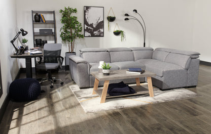 Kelly 43.3" Modern Coffee Table with Shelf - Grey Stone Top with Light Wood Legs|Table à café moderne Kelly de 43,3 po avec tablette - dessus en pierre grise avec pattes en bois clair