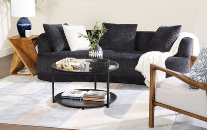 Kendal 31.5" Modern Round Glass Top Coffee Table with Casters - Black | Table à café moderne Kendal ronde de 31,5 po avec dessus en verre - noire