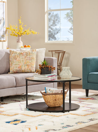 Kendal 31.5" Modern Round Glass Top Coffee Table with Casters - Black | Table à café moderne Kendal ronde de 31,5 po avec dessus en verre - noire
