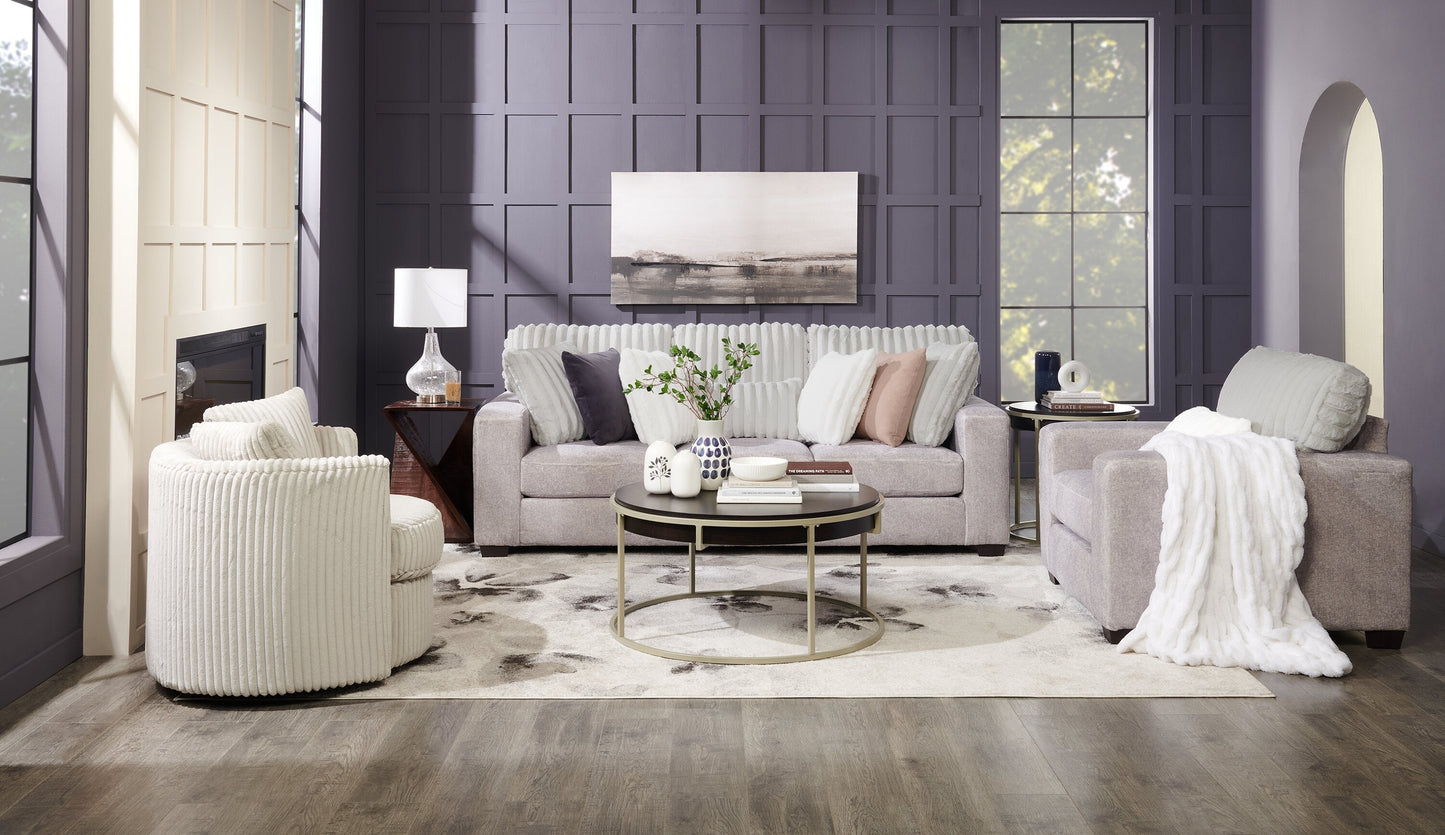 Made in Canada Koda 92" Chenille and Faux Fur Fabric Sofa with Removable Cushions - Plush Paloma Grey | Sofa Koda de 92 po fabriqué au Canada en tissu de chenille et de fausse fourrure avec coussins amovibles - gris Paloma luxueux