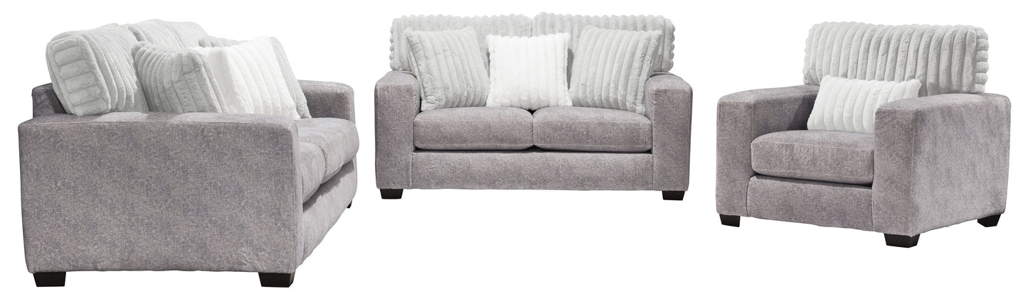 Made in Canada Koda 92" Chenille and Faux Fur Fabric Sofa with Removable Cushions - Plush Paloma Grey | Sofa Koda de 92 po fabriqué au Canada en tissu de chenille et de fausse fourrure avec coussins amovibles - gris Paloma luxueux
