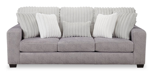 Made in Canada Koda 92" Chenille and Faux Fur Fabric Sofa with Removable Cushions - Plush Paloma Grey | Sofa Koda de 92 po fabriqué au Canada en tissu de chenille et de fausse fourrure avec coussins amovibles - gris Paloma luxueux
