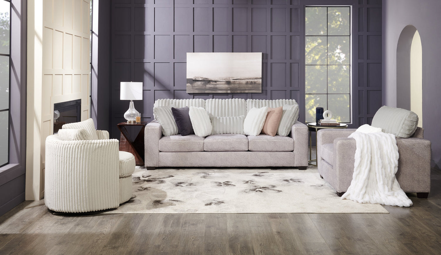 Made in Canada Koda 92" Chenille and Faux Fur Fabric Sofa with Removable Cushions - Plush Paloma Grey | Sofa Koda de 92 po fabriqué au Canada en tissu de chenille et de fausse fourrure avec coussins amovibles - gris Paloma luxueux