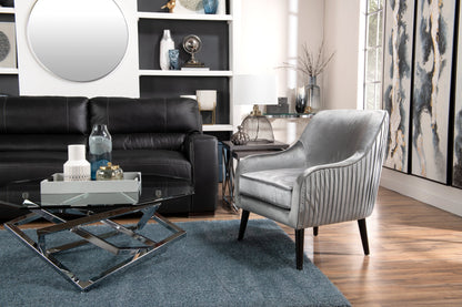 Konstanz 40" Glam Octagon Glass Top Coffee Table - Silver with Metal Base|Table à café octogonale somptueuse Konstanz de 40 po avec dessus en verre - argentée avec base en métal