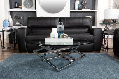 Konstanz 40" Glam Octagon Glass Top Coffee Table - Silver with Metal Base|Table à café octogonale somptueuse Konstanz de 40 po avec dessus en verre - argentée avec base en métal