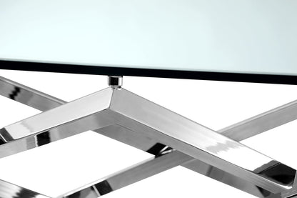 Konstanz 40" Glam Octagon Glass Top Coffee Table - Silver with Metal Base|Table à café octogonale somptueuse Konstanz de 40 po avec dessus en verre - argentée avec base en métal