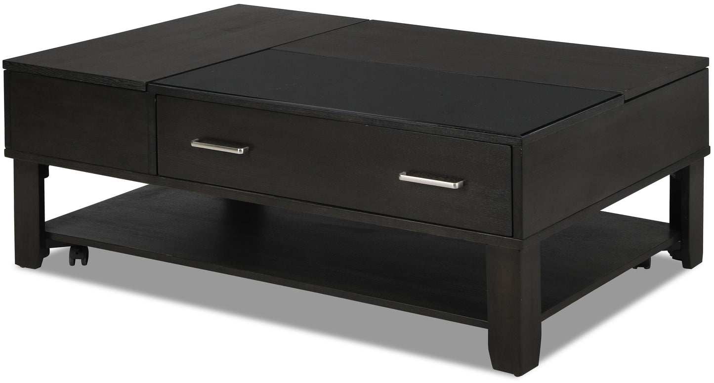 Landon 48" Modern Lift Top Coffee Table With Storage, Shelf and Casters - Dark Brown  |Table à café moderne Landon de 48 po avec dessus relevable, rangement, tablette et roulettes - brun foncé