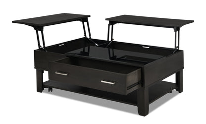 Landon 48" Modern Lift Top Coffee Table With Storage, Shelf and Casters - Dark Brown  |Table à café moderne Landon de 48 po avec dessus relevable, rangement, tablette et roulettes - brun foncé