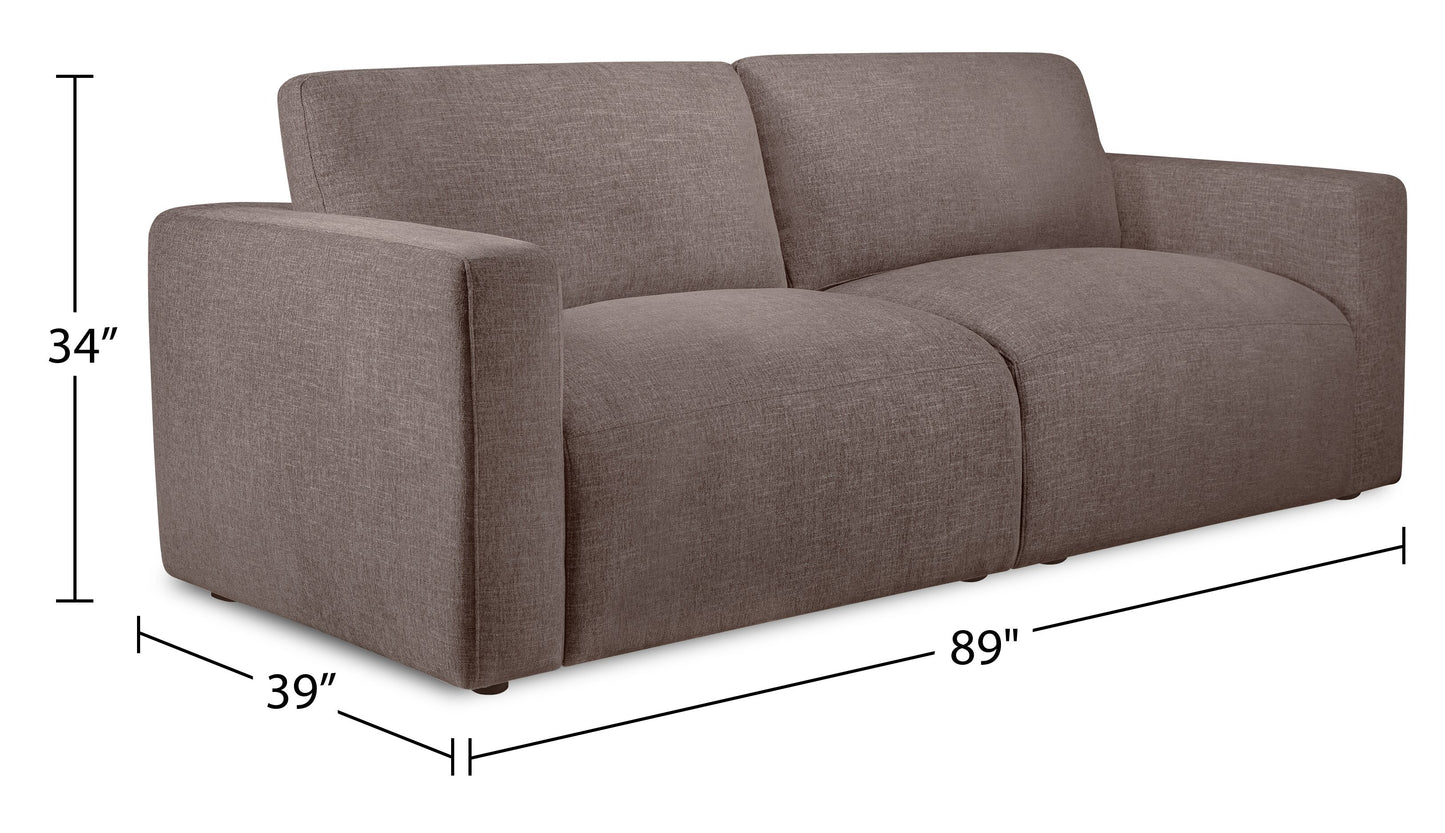 Kort & Co. Lotus 89" Chenille Fabric Sofa with Feather Down Cushions - Coffee Brown | Sofa Lotus de Kort & Co. de 89 po en tissu de chenille avec coussins en duvet et plumes - brun café