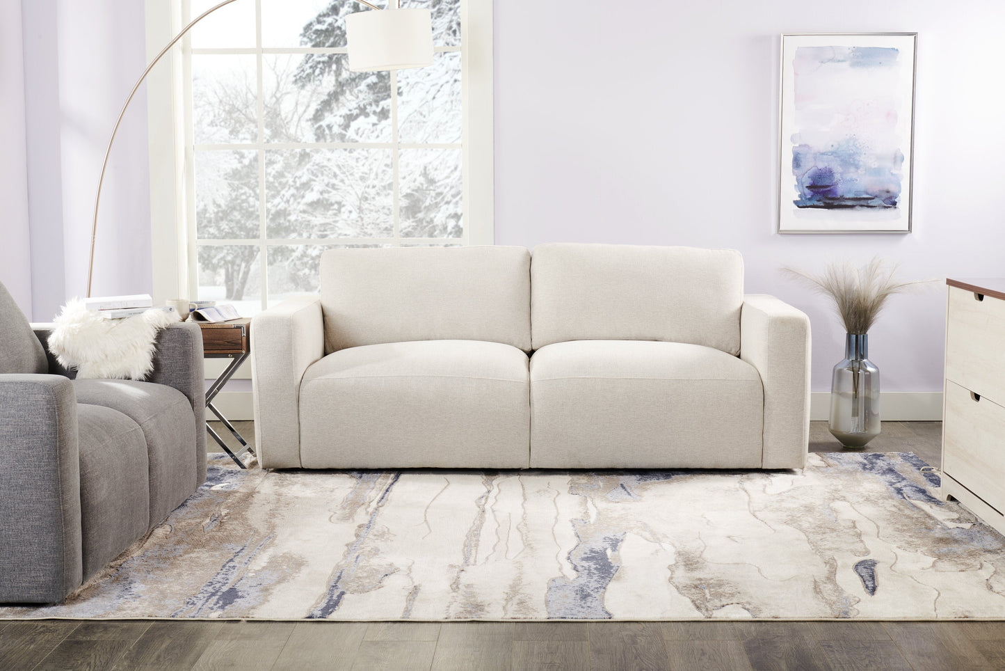 Kort & Co. Lotus 89" Chenille Fabric Sofa with Feather Down Cushions - Linen Grey | Sofa Lotus de Kort & Co. de 89 po en tissu de chenille avec coussins en duvet et plumes - gris lin