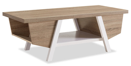 Malik 47.25" Modern Coffee Table with Storage and Shelf - White and Light Brown |Table à café moderne Malik de 47,25 po avec rangement et tablette - blanche et brun clair