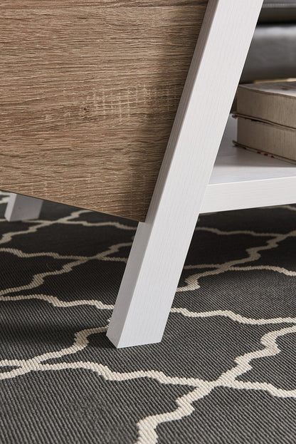 Malik 47.25" Modern Coffee Table with Storage and Shelf - White and Light Brown |Table à café moderne Malik de 47,25 po avec rangement et tablette - blanche et brun clair
