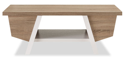 Malik 47.25" Modern Coffee Table with Storage and Shelf - White and Light Brown |Table à café moderne Malik de 47,25 po avec rangement et tablette - blanche et brun clair