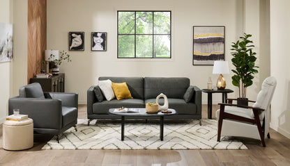 Melrose 84.5" Top-Grain Genuine Leather Sofa with Metal Legs - Grey | Sofa Melrose de 84,5 po en cuir véritable de qualité supérieure avec pattes en métal - gris