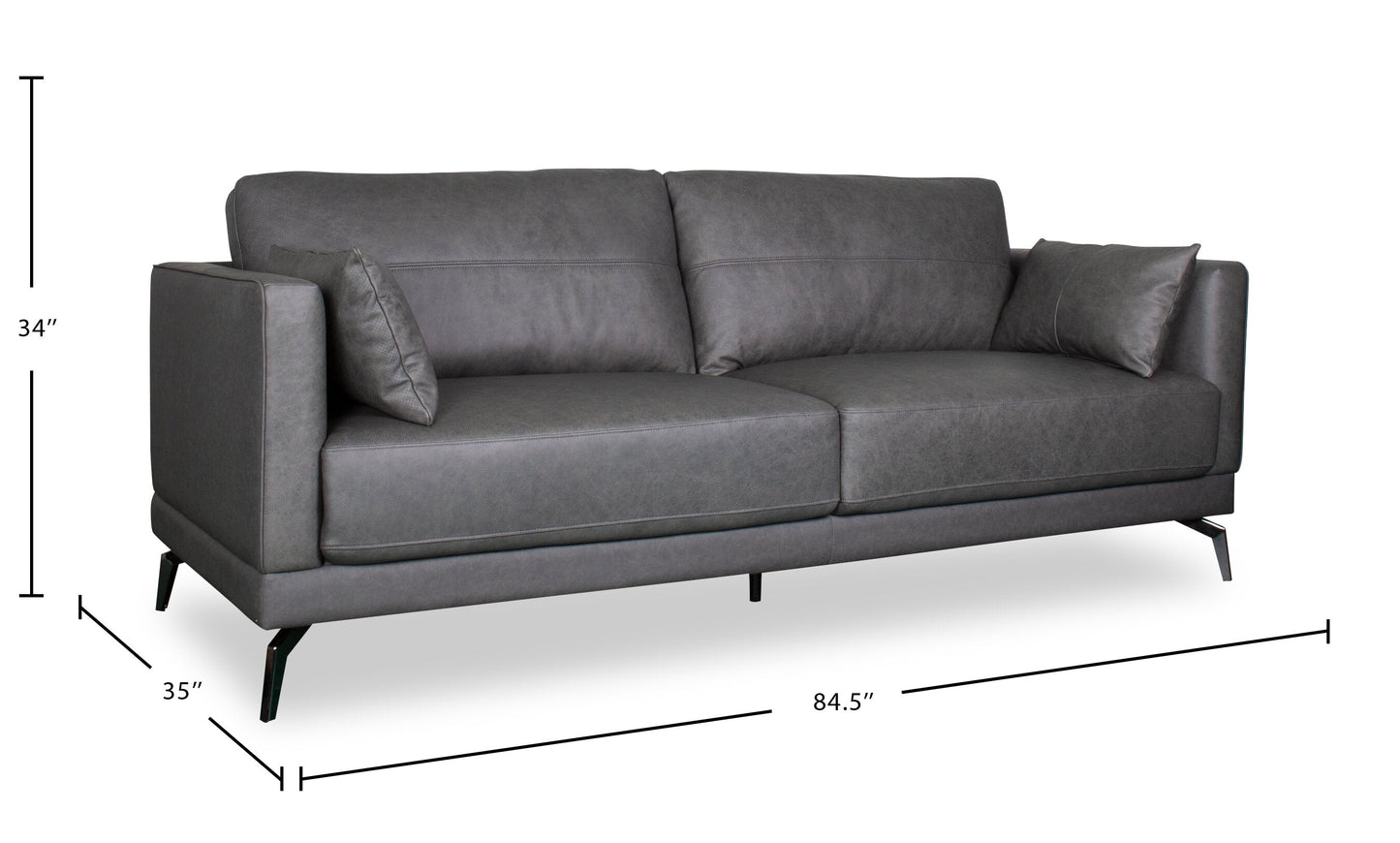 Melrose 84.5" Top-Grain Genuine Leather Sofa with Metal Legs - Grey | Sofa Melrose de 84,5 po en cuir véritable de qualité supérieure avec pattes en métal - gris