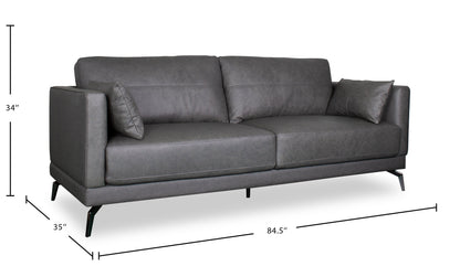 Melrose 84.5" Top-Grain Genuine Leather Sofa with Metal Legs - Grey | Sofa Melrose de 84,5 po en cuir véritable de qualité supérieure avec pattes en métal - gris