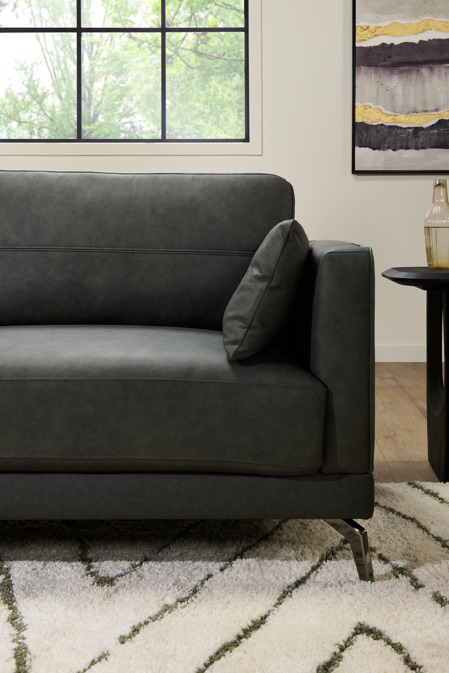 Melrose 84.5" Top-Grain Genuine Leather Sofa with Metal Legs - Grey | Sofa Melrose de 84,5 po en cuir véritable de qualité supérieure avec pattes en métal - gris