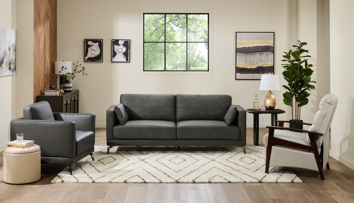 Melrose 84.5" Top-Grain Genuine Leather Sofa with Metal Legs - Grey | Sofa Melrose de 84,5 po en cuir véritable de qualité supérieure avec pattes en métal - gris