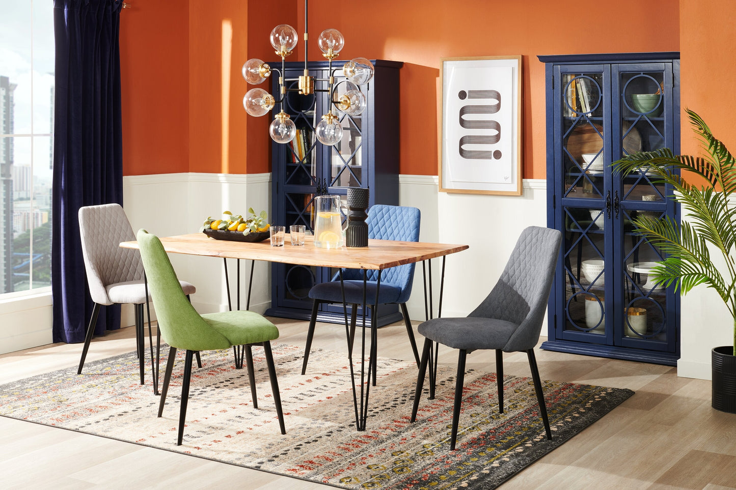 Miya Dining Chair with Polyester Fabric, Metal - Grey | Chaise de salle à manger Miya en tissu de polyester et en métal - grise