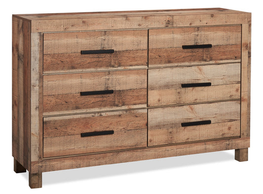 Mojave Bedroom 6-Drawer Dresser, 57.4"W x 37.8"H, Rustic - Natural Brown | Commode rustique Mojave de 57,4 po (L) x 37,8 po (H) à 6 tiroirs pour la chambre à coucher - brun naturel