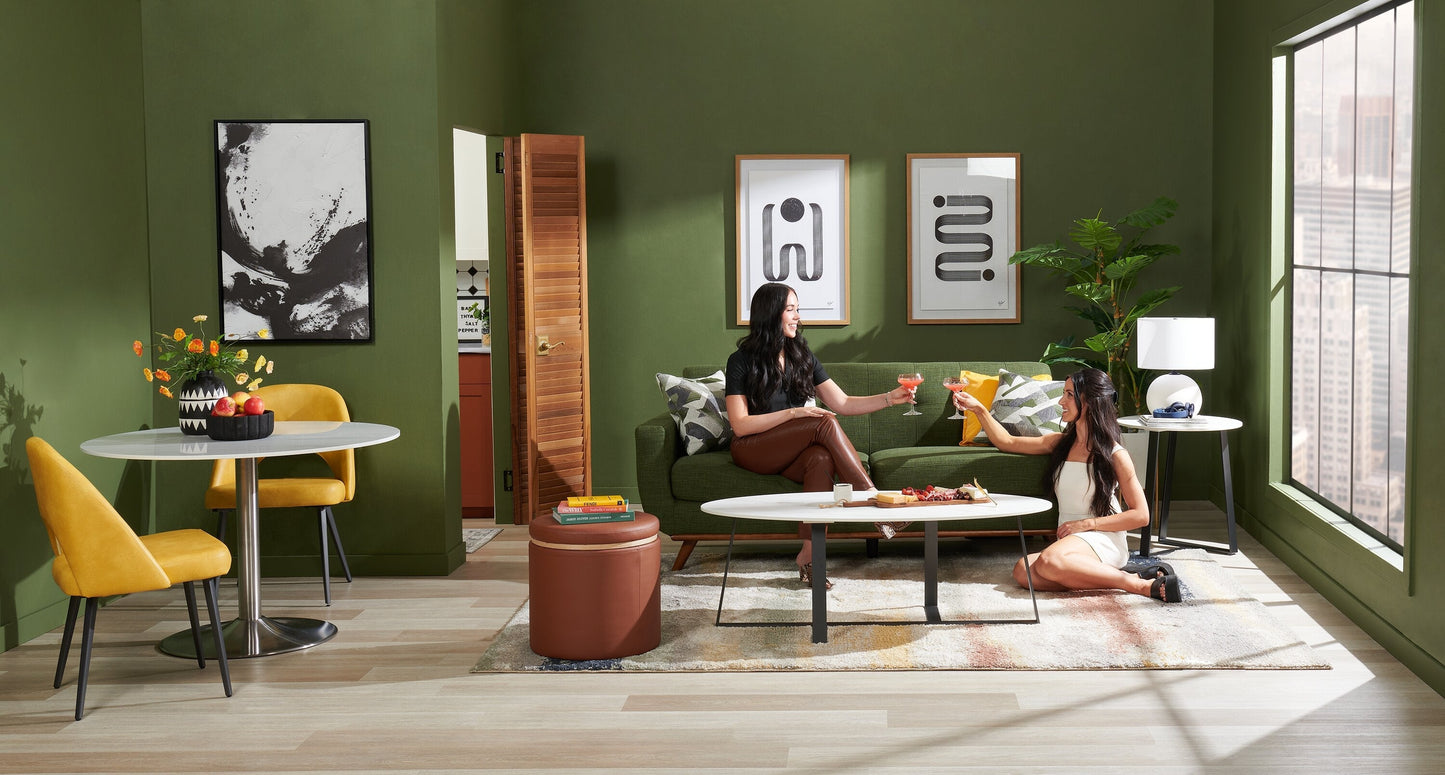 Kort & Co. Nico 51" Modern Oval Coffee Table - White Sinetered Stone with Dark Grey Metal Legs|Table à café ovale moderne Nico de Kort & Co. de 51 po - pierre frittée blanche avec pattes en métal gris foncé