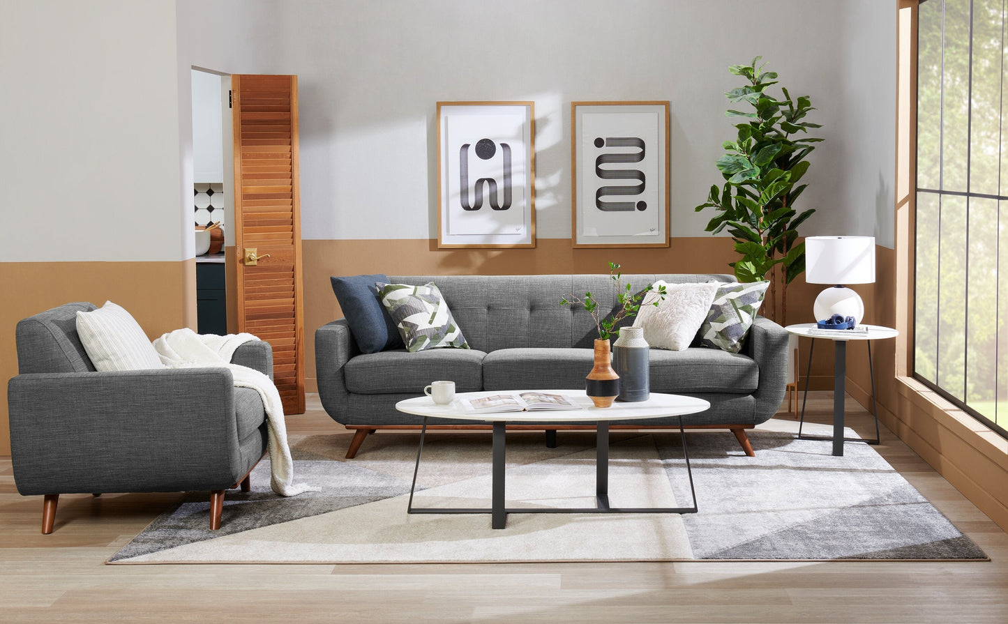 Kort & Co. Nico 51" Modern Oval Coffee Table - White Sinetered Stone with Dark Grey Metal Legs|Table à café ovale moderne Nico de Kort & Co. de 51 po - pierre frittée blanche avec pattes en métal gris foncé