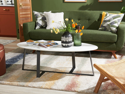 Kort & Co. Nico 51" Modern Oval Coffee Table - White Sinetered Stone with Dark Grey Metal Legs|Table à café ovale moderne Nico de Kort & Co. de 51 po - pierre frittée blanche avec pattes en métal gris foncé