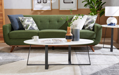 Kort & Co. Nico 51" Modern Oval Coffee Table - White Sinetered Stone with Dark Grey Metal Legs|Table à café ovale moderne Nico de Kort & Co. de 51 po - pierre frittée blanche avec pattes en métal gris foncé