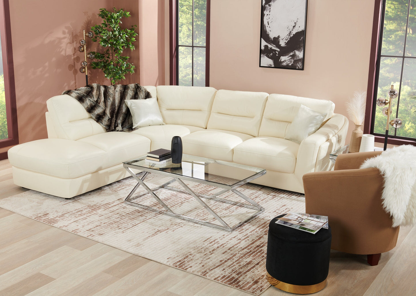 Nixon 47.25" Modern Glass Top Coffee Table - Chrome with Metal Base|Table à café moderne Nixon de 47,25 po avec dessus en verre - chromée avec base en métal