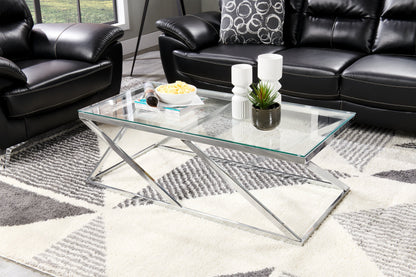Nixon 47.25" Modern Glass Top Coffee Table - Chrome with Metal Base|Table à café moderne Nixon de 47,25 po avec dessus en verre - chromée avec base en métal
