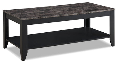 Roma  47.5" 3-Pack Coffee + 2 End Tables with Shelf - Black Marble Look |Ensemble 3 tables Roma de 47,5 po (table à café et 2 tables de bout) avec tablette - imitation de marbre noir