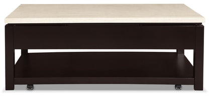 Sicily 48" Modern Lift Top Coffee Table With Storage, Shelf and Casters - Beige and Dark Brown |Table à café moderne Sicily de 48 po avec dessus relevable, rangement, tablette et roulettes - beige et brun foncé