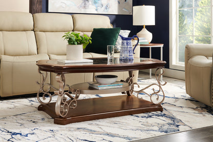 Heidi 52" Ornate Coffee Table with Shelf - Brown and Champagne with Metal Legs|Table à café ornée Heidi de 52 po avec tablette - brune et champagne avec pattes en métal